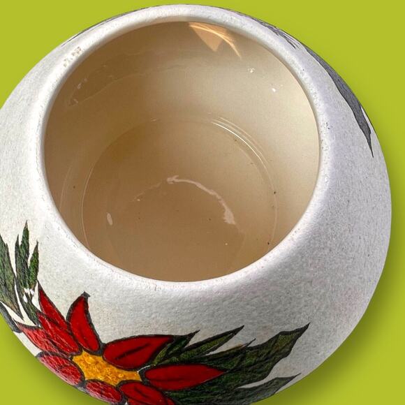 Vintage Mid Century Atomic Poinsettia Christmas Candy Dish Lidded Hand Painted - Picture 5 of 6